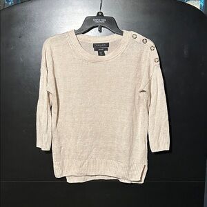 Tahari Light Beige Knit Top with Shoulder Buttons